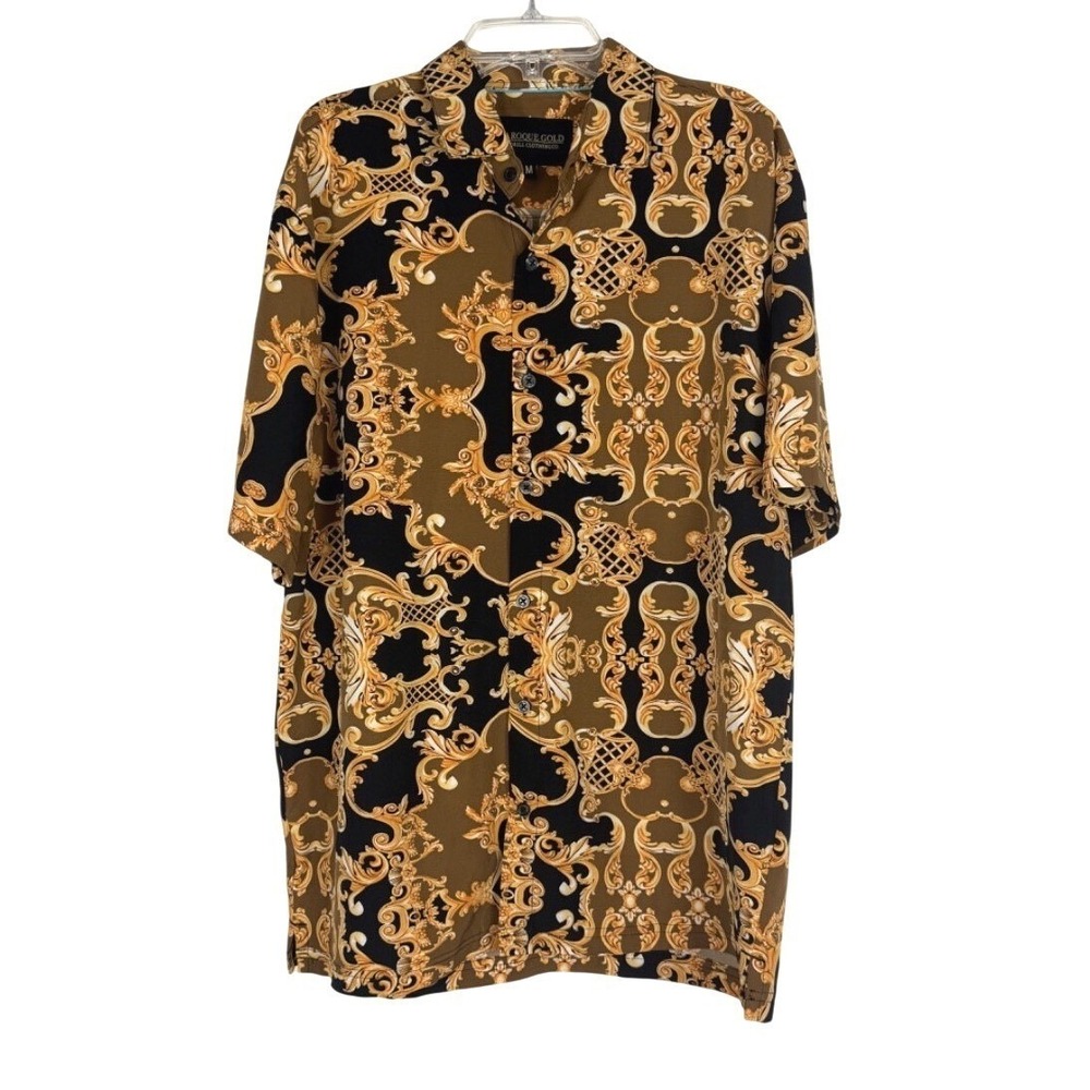 Baroque Gold Shirt Men's M Famous Italian Designer Style Short Sleeve‎ 80's Mob
